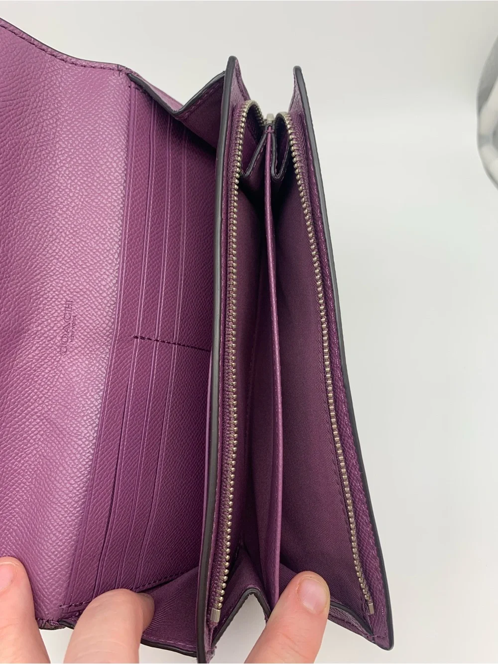Coach Purple Crossgrain Leather Slim Envelope Wallet Gold Hardware